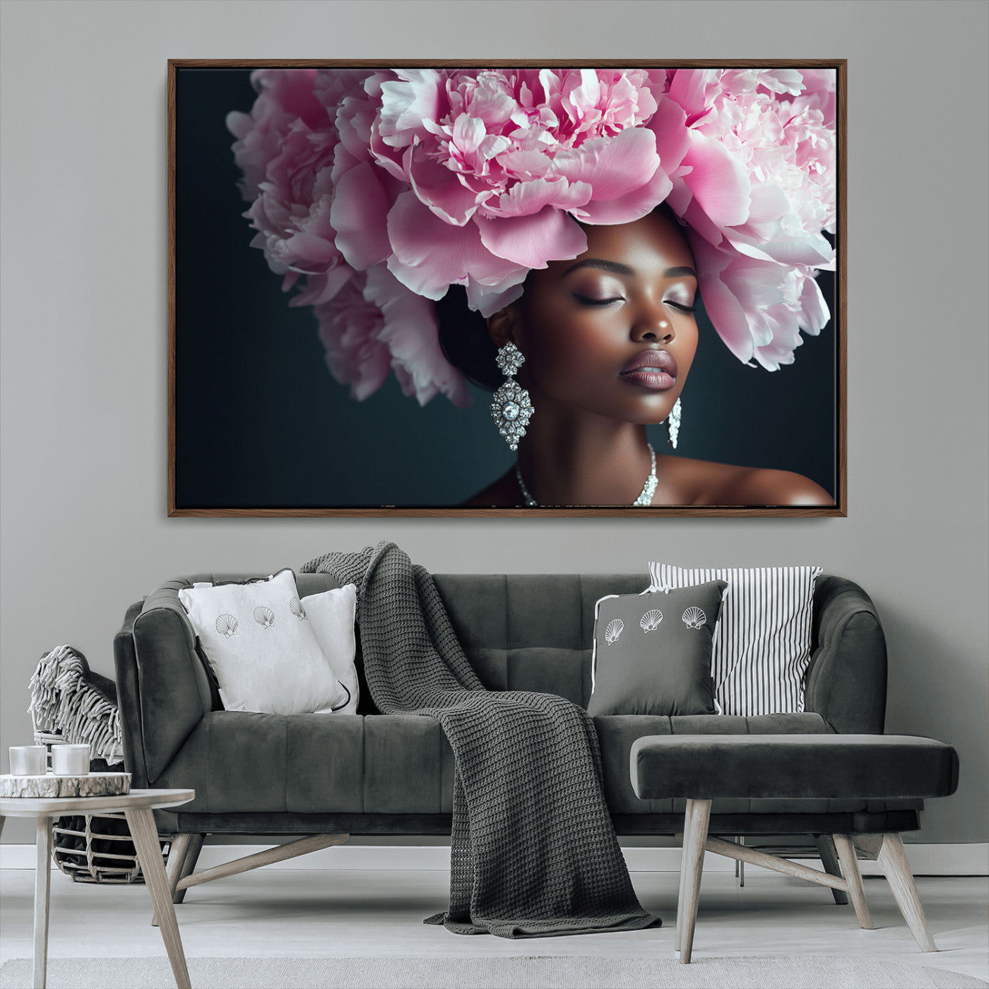 35482880-MGV-FC-36X24_Walnut-Black Beauty Petal Crown Wall Art Canvas Print – Floral Petal Headpiece Elegant Design, Petal Inspired Artwork for Home, Office