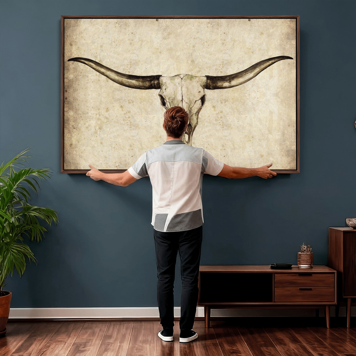 42788678-MGV-CV-36X24 - Longhorn Skull Wall Art Canvas Print – Rustic Western Artwork Print for Living Room Wall Decor