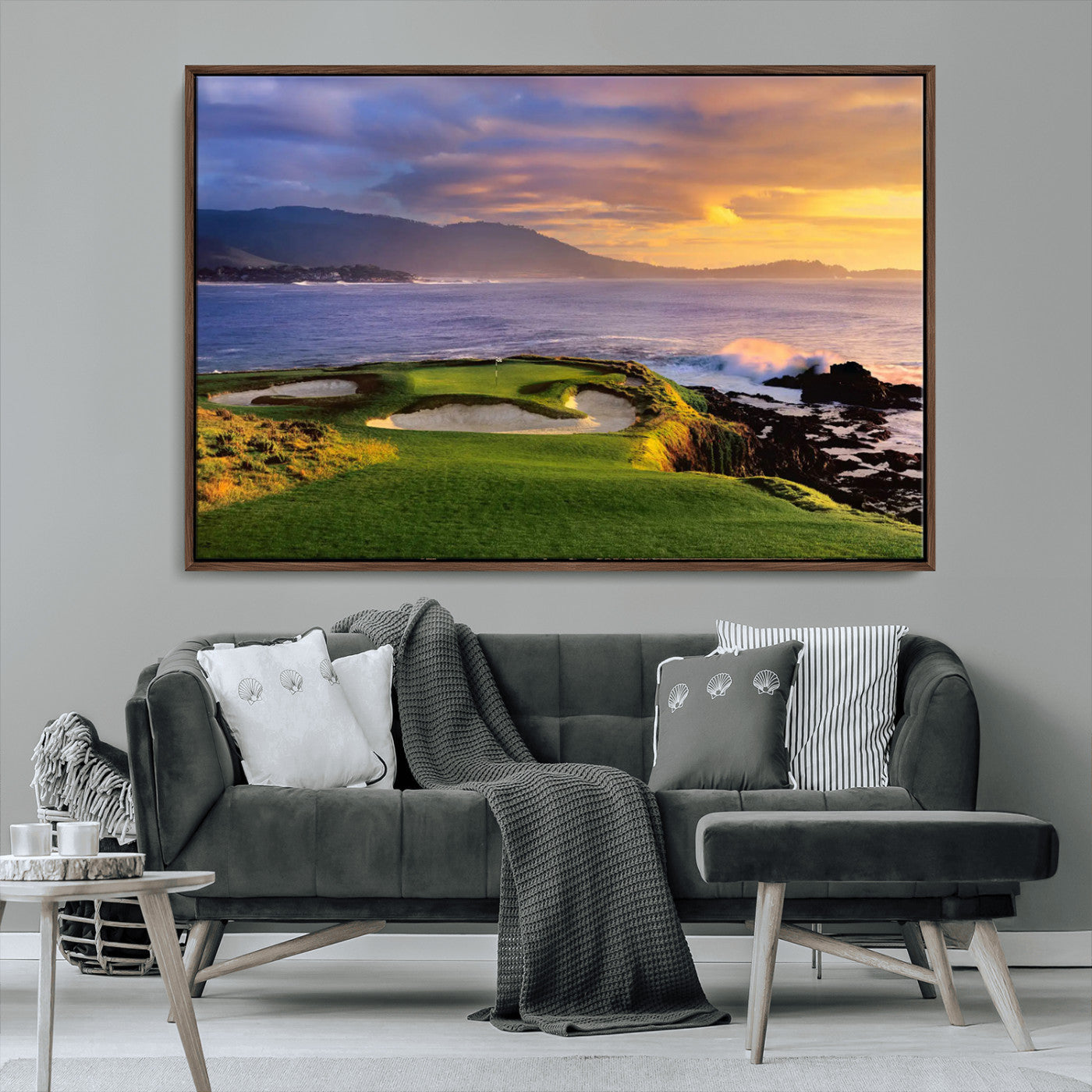 73699248-MGV-FC-36X24_Walnut-Pebble Beach Golf Wall Art Canvas Print – Iconic Coastal Golf Course Artwork for Home, Office, Living Room