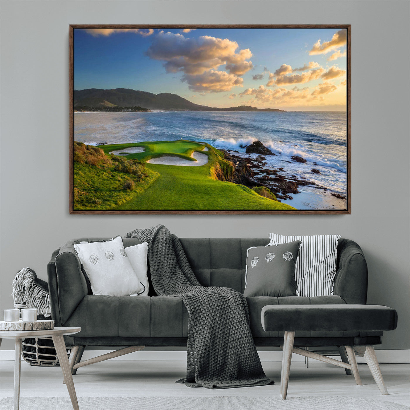 50107048-MGV-FC-36X24_Walnut-Pebble Beach Golf Links Wall Art Canvas Print – Iconic Coastal Golf Course Artwork for Home, Office, Living Room