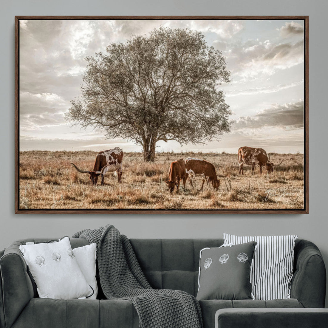 Texas Longhorn Cattle Wall Art, Rustic Western Ranch Canvas