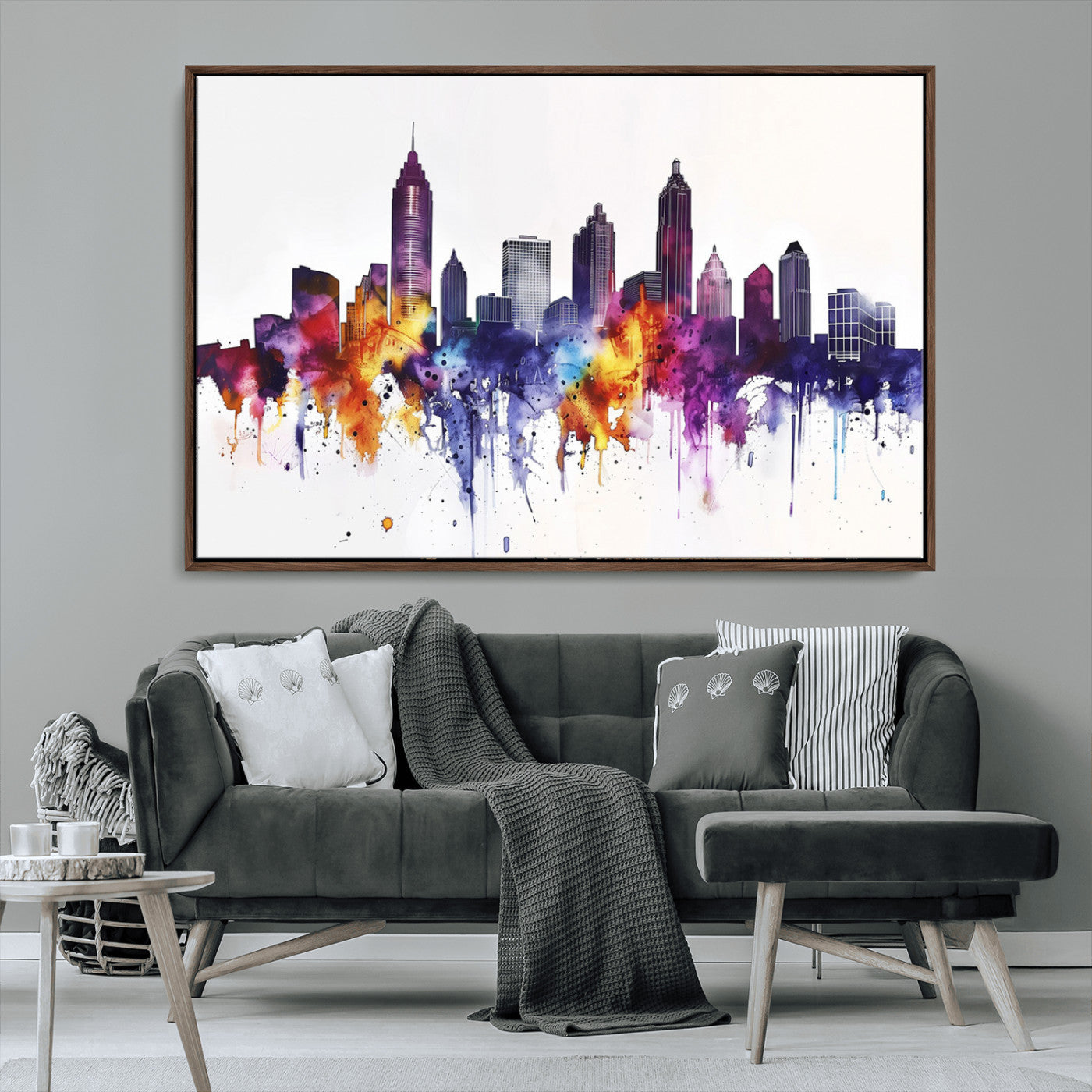 34479880-MGV-CV-36X24-Atlanta Skyline Wall Art Canvas Print – Framed Colorful Watercolor Cityscape Artwork for Home, Office, Living Room