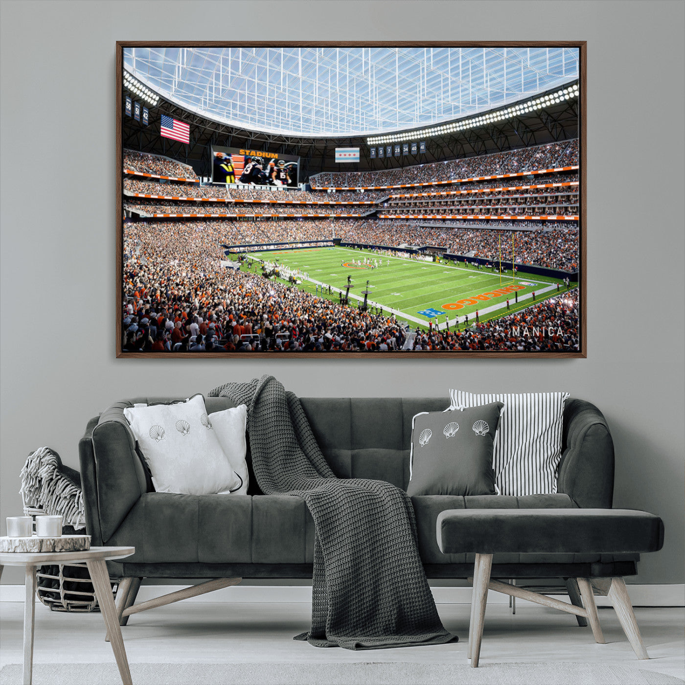 32530647-MGV-FC-36X24_Walnut-Chicago Bears Soldiers Field Wall Art Canvas Print – Framed Football Stadium Artwork for Home, Office, Living Room