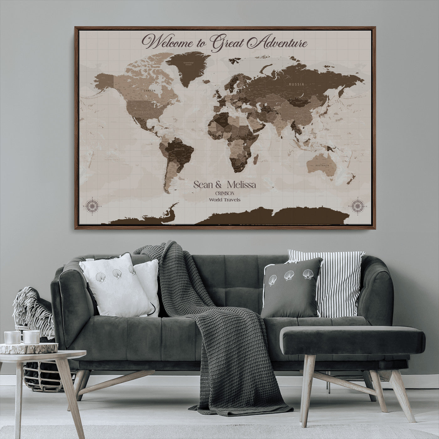 Rehber01-MGV-CV-36X24-Custom Push Pin World Map Wall Art Canvas Print – Personalized Travel Tracker with Pins Framed Large for home, office