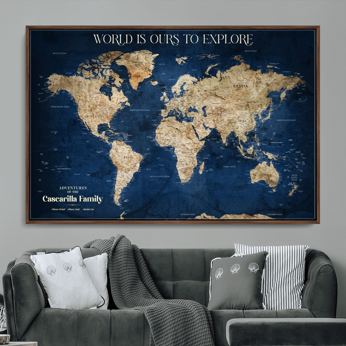 54782997-MGV-FC-36X24 - Personalized Push Pin World Map Canvas Print – Custom Travel Tracker Wall Art, Large World Map Decor for Home, Office