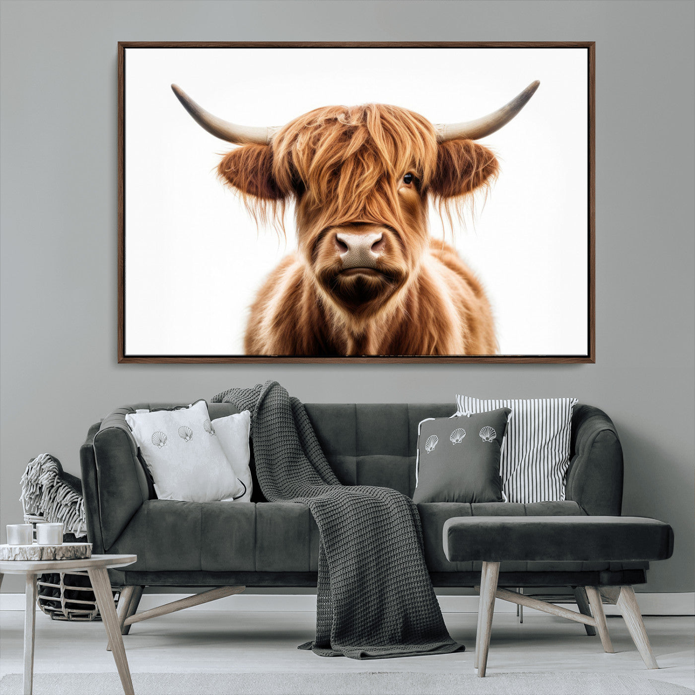 -Scottish Highland Cow Canvas Print, Framed Highland Cow Canvas Home Decor