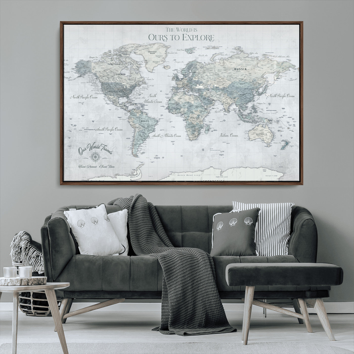 Rehber01-MGV-CV-36X24-Personalized Push Pin World Map Canvas Print – Custom Framed Travel Tracker Wall Art Large Map Artwork for Home, Office