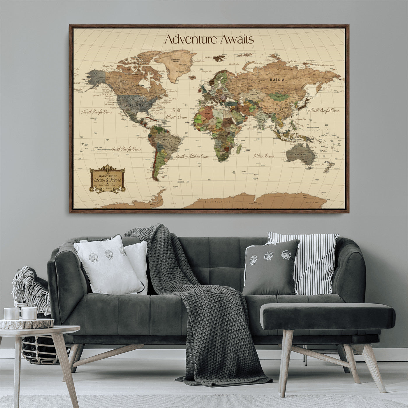 Rehber01-MGV-CV-36X24-Custom Push Pin World Map Wall Art Canvas Print – Personalized Travel Tracker Adventure Destination Gift for Home Office