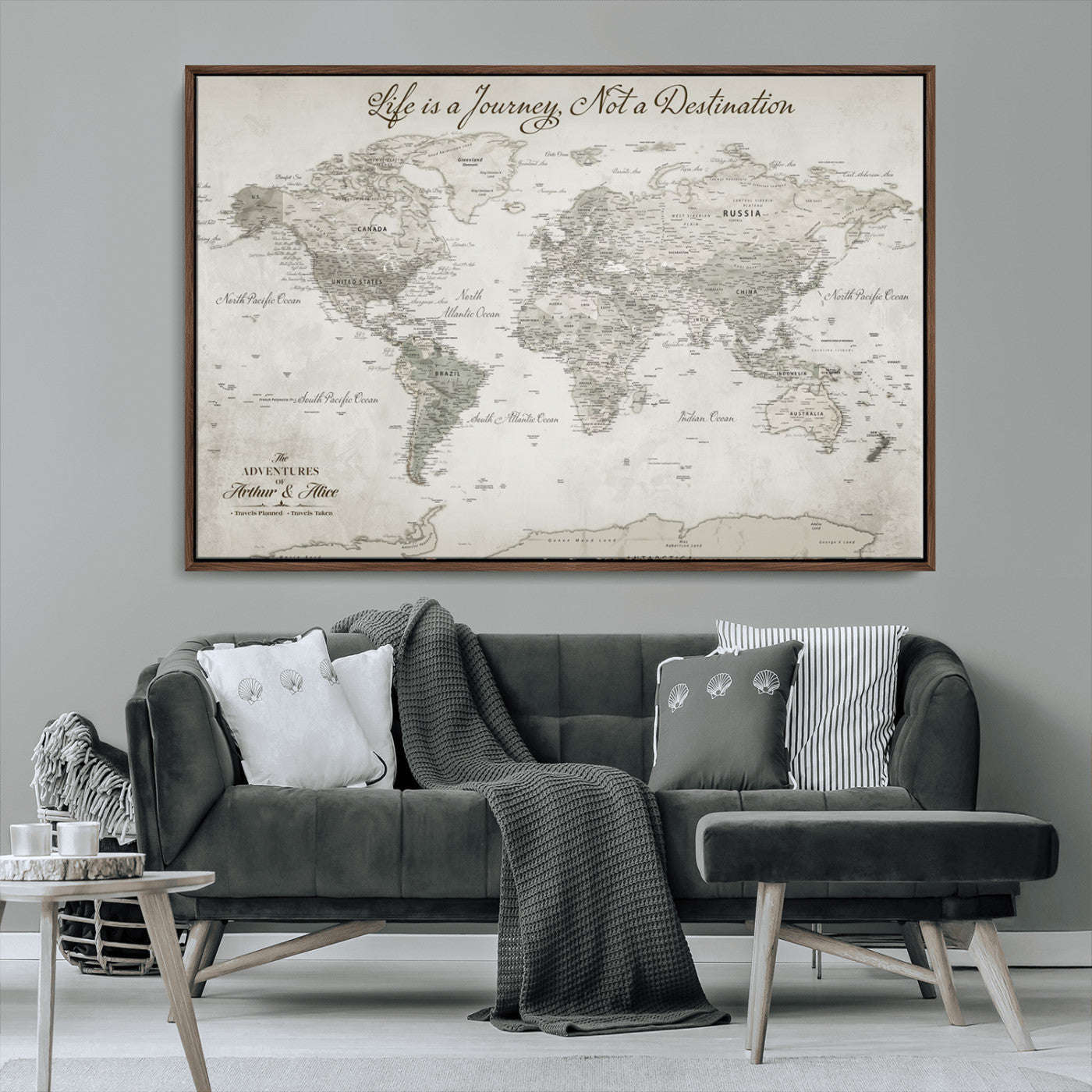 11398637-MGV-CV-36X24-Custom Push Pin World Map Wall Canvas Print – Personalized Travel Tracker with Pins – Framed Custom