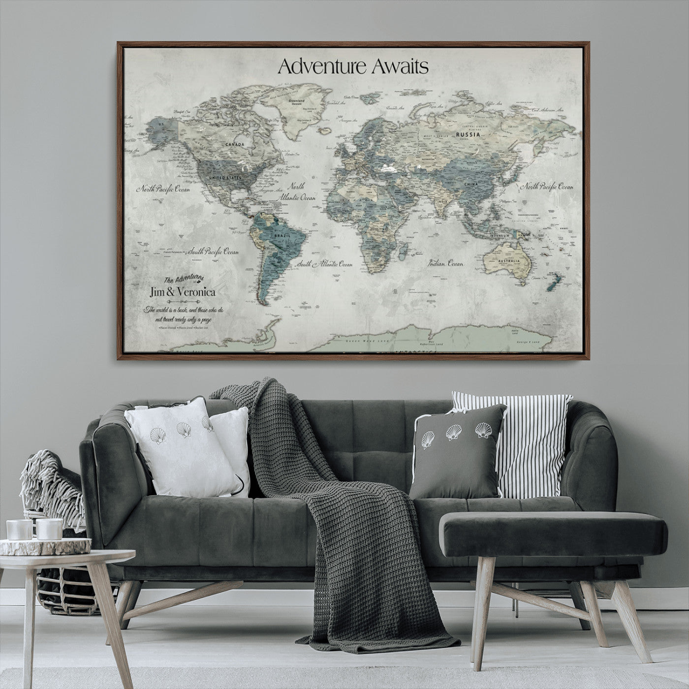 -Personalized Push Pin World Map Canvas Print – Custom Adventure Travel Map Framed Wall Art Gift for home, office