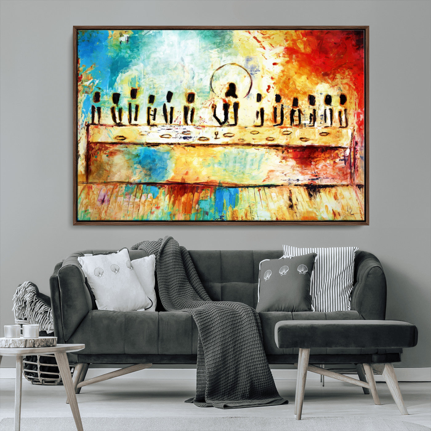 YKE34632598CR-MGV-CV-36X24-Abstract Last Supper Wall Art – Apostles Canvas Print Religious Painting Spiritual Decor for Home, Office