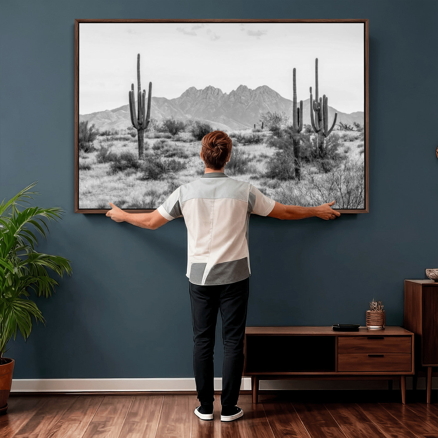97436PHN-MGV-CV-36X24 - Black White Arizona Desert Canvas Wall Art Cactus Farmhouse Wall Art
