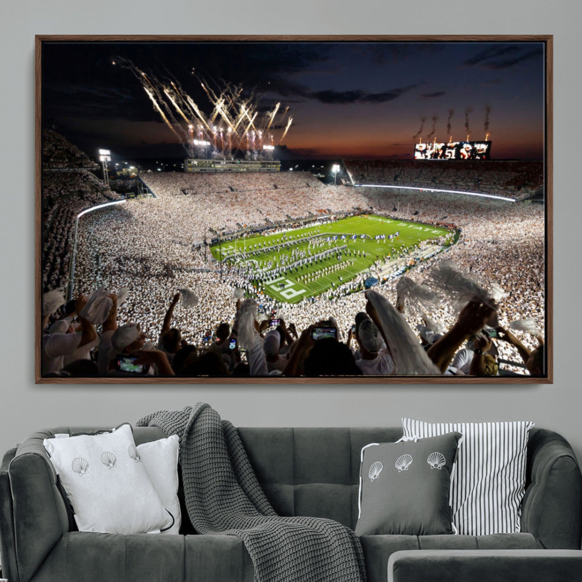 26666-MGV-CV-36X24-Penn State Stadium Wall Art Canvas Print, White Out Football Game Crowd Energy Sports Artwork Decor for Home, Office