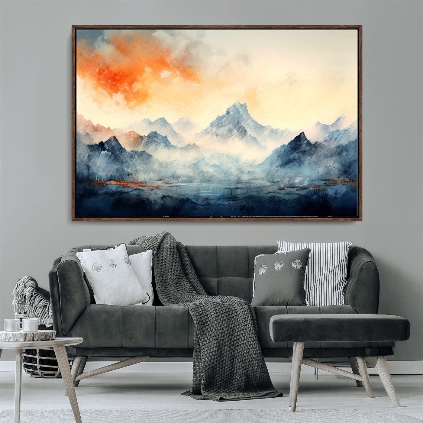 WRM1005-MGV-CV-36X24-Warm Clouds Abstract Mountain Wall Art Canvas Print