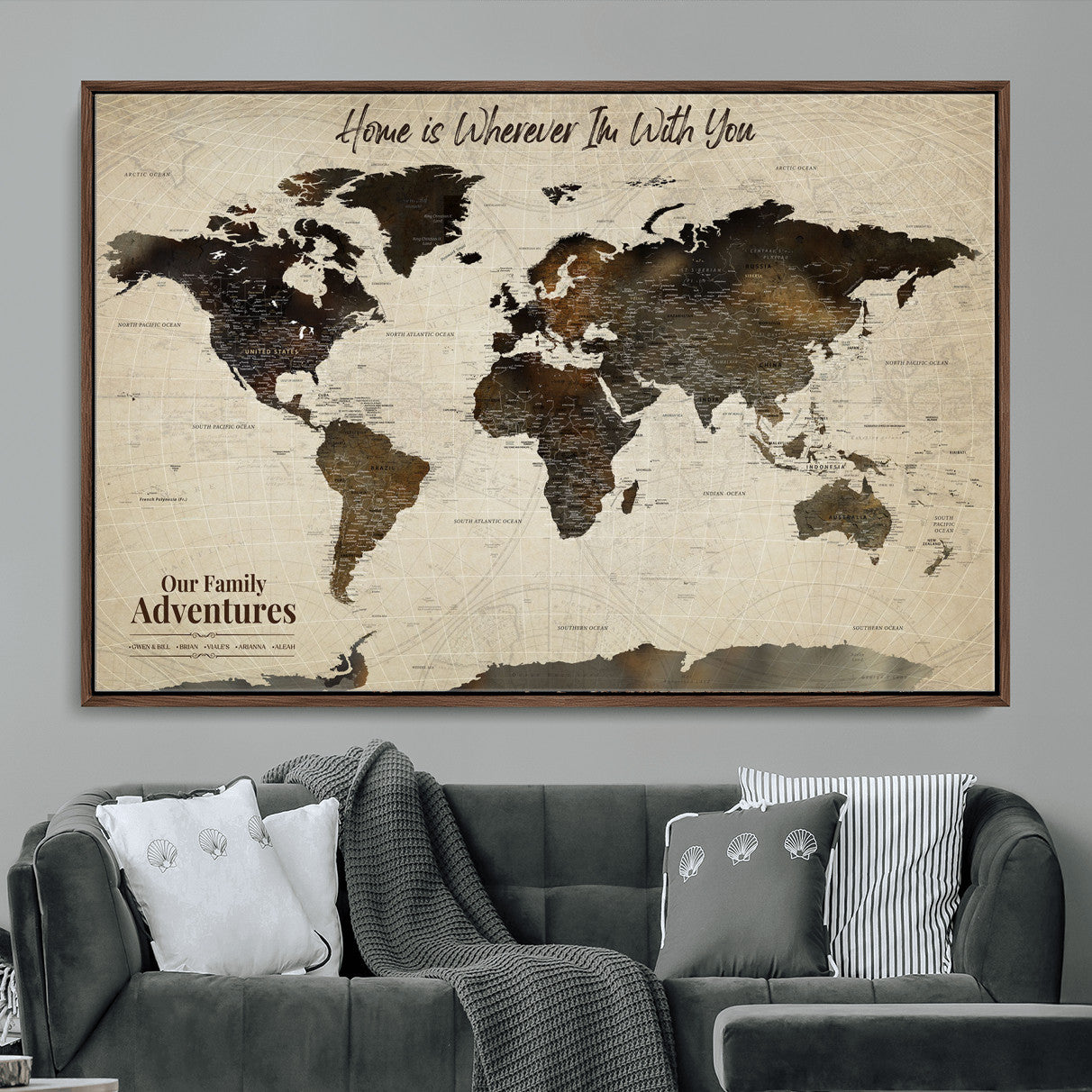 57979837-MGV-FC-36X24 - Personalized Push Pin World Map Canvas Print – Custom Framed Travel Tracker Wall Art Large Map Artwork for Home, Office
