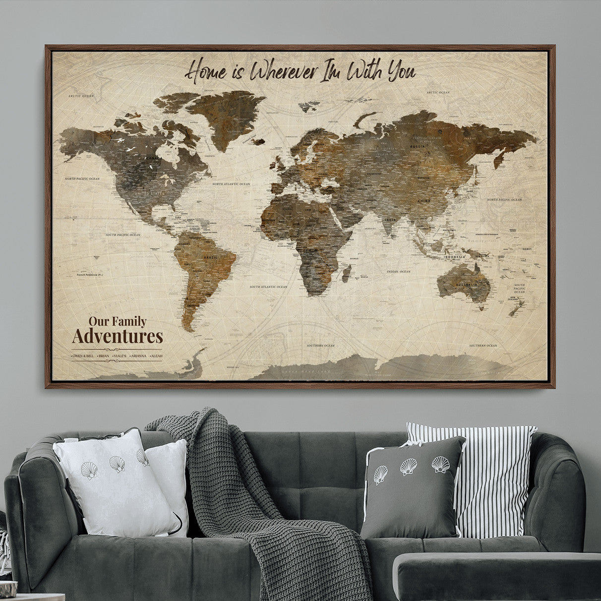 74684563-MGV-FC-36X24 - Custom Push Pin World Map Wall Art Canvas Print – Personalized Travel Tracker with Pins Framed Large for home, office