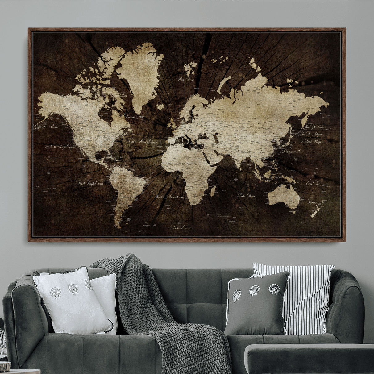 24010397-MGV-FC-36X24 - World Map Wall Art Canvas Print, Modern Decorative Framed Map Artwork Prints for Living Room, Office, Bedroom Wall Decor