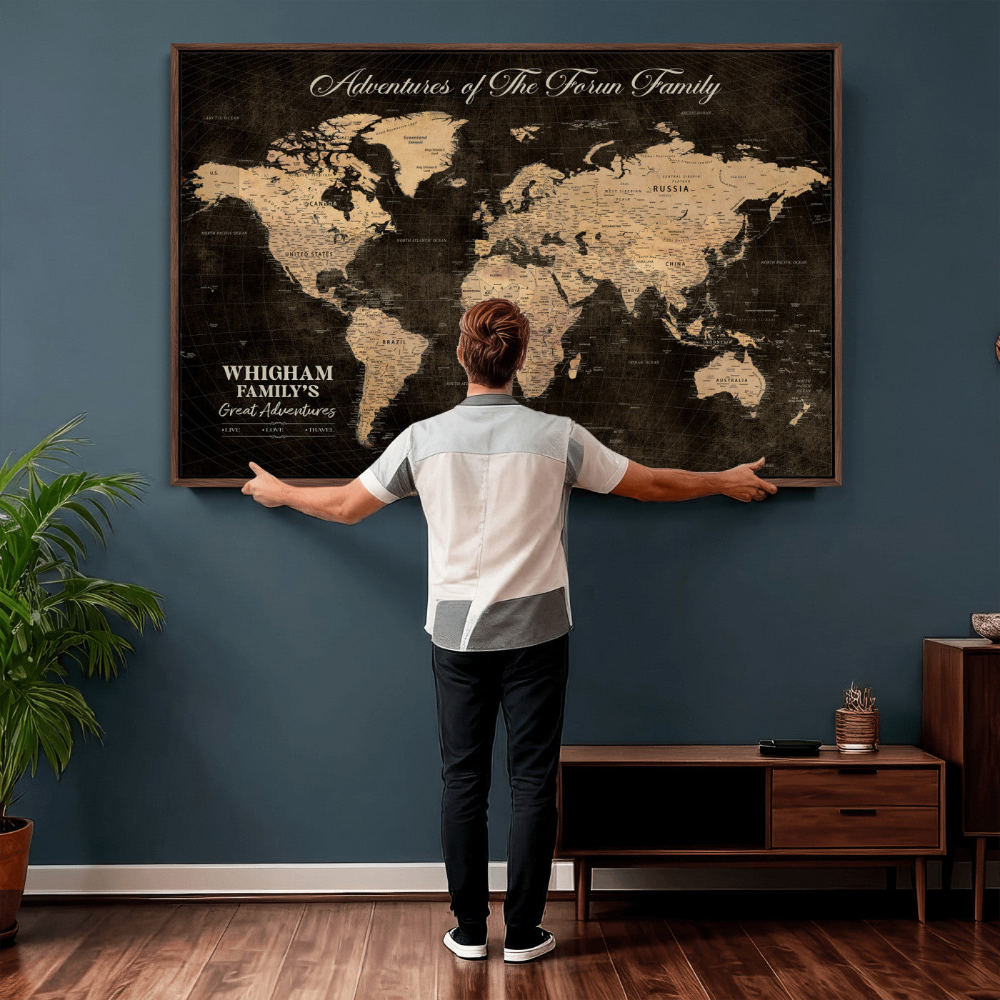68639184-MGV-CV-36X24 - Custom Push Pin World Map Wall Art Canvas Print – Personalized Travel Tracker with Pins Framed Large for Home and Office Decor
