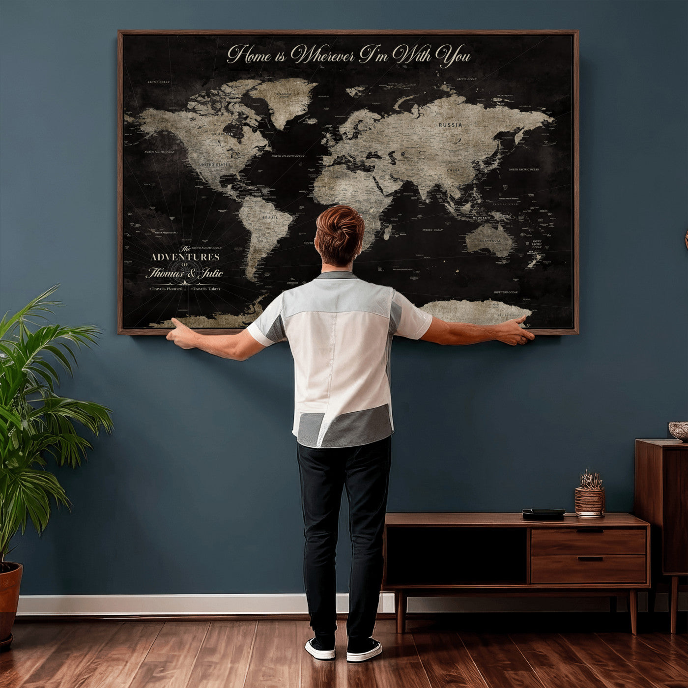 28461537-MGV-CV-36X24 - Custom Push Pin World Map Wall Art Canvas Print – Personalized Travel Tracker with Pins Framed Large for Home and Office Decor
