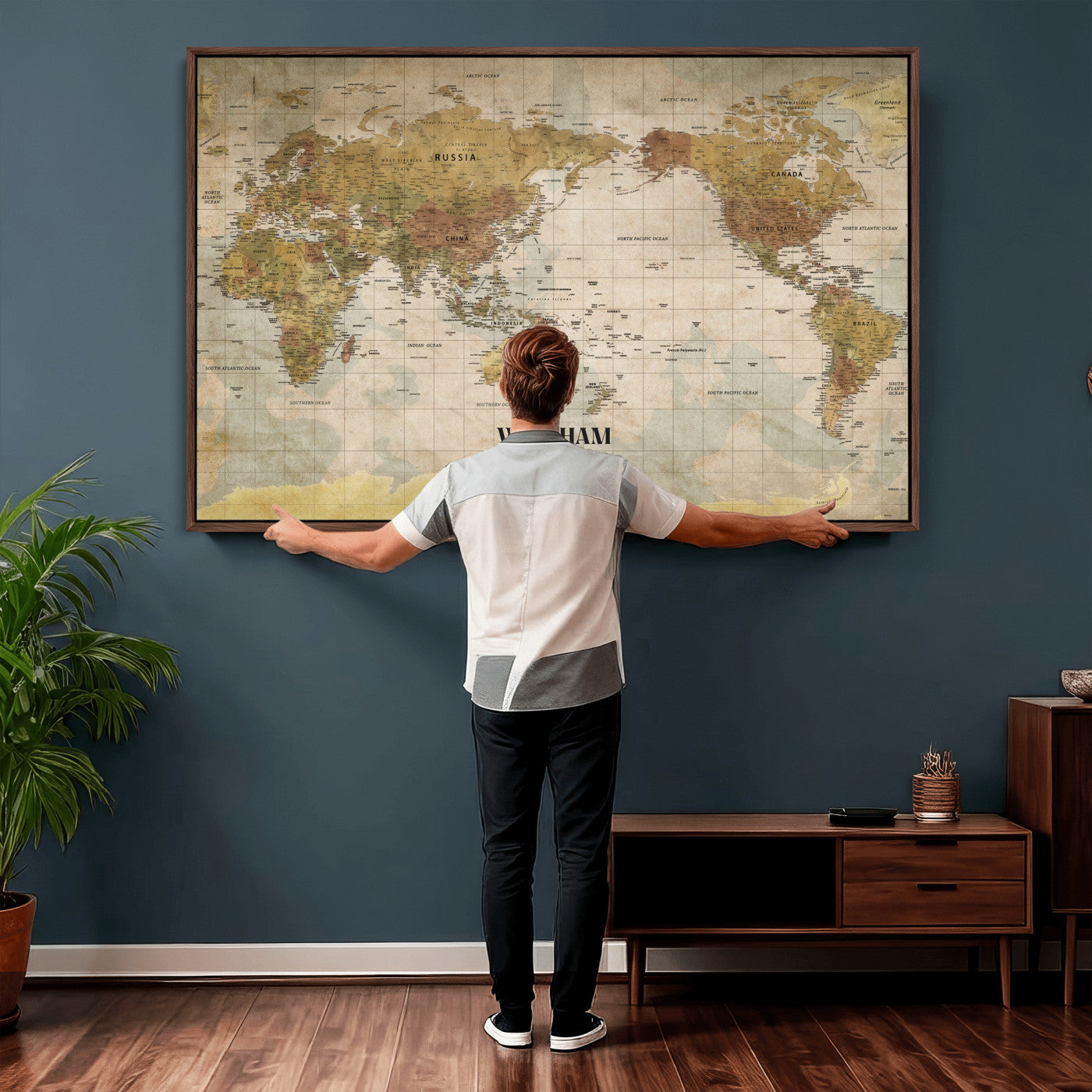 98110883-MGV-CV-36X24 - Custom Push Pin World Map Wall Art Canvas Print – Personalized Travel Tracker with Pins Framed Large for Home and Office Decor