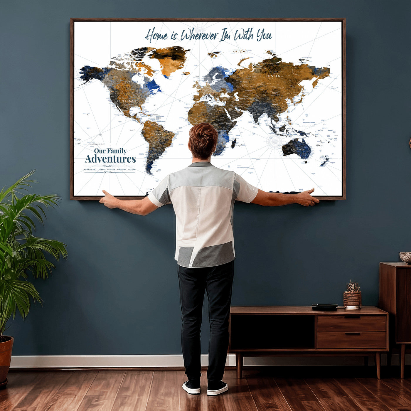 75259864-MGV-CV-36X24 - Custom Push Pin World Map Wall Art Canvas Print – Personalized Travel Tracker with Pins Framed Large for Home and Office Decor