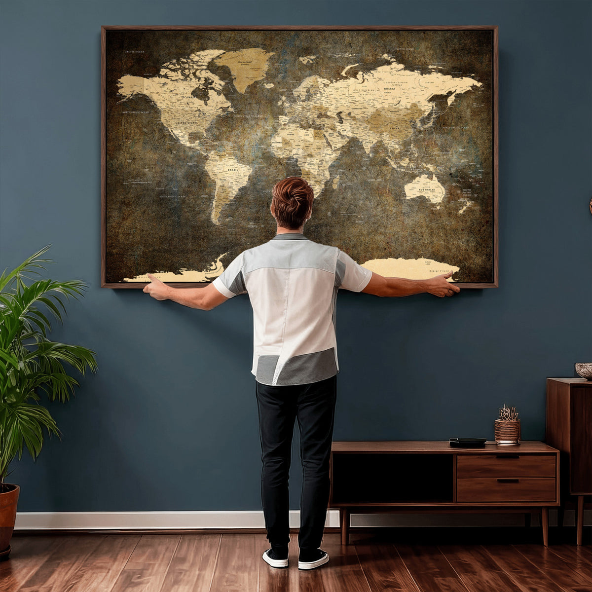 89742472-MGV-CV-36X24 - Large Framed Vintage World Map Wall Art Print for Home Wall