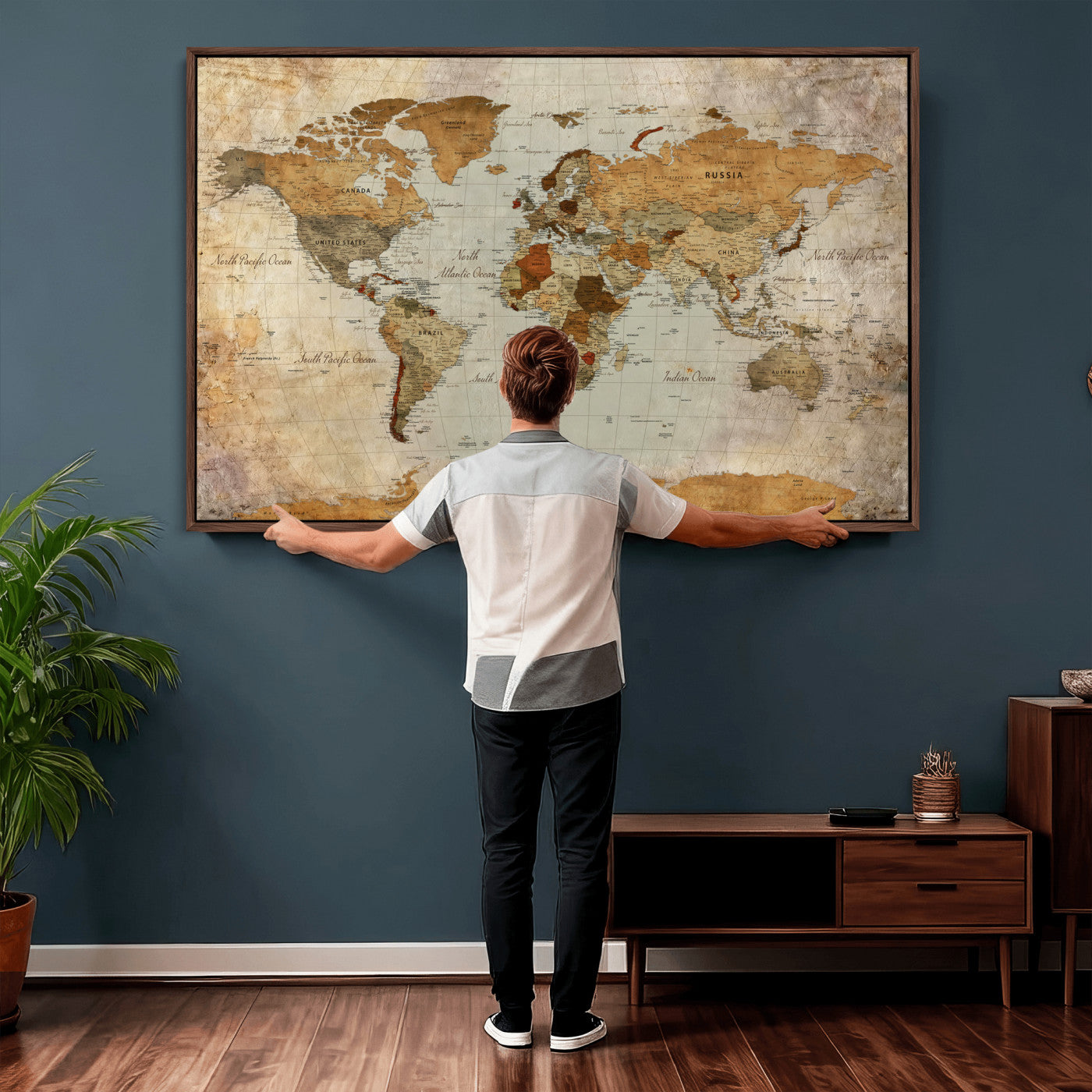 74176056-MGV-CV-36X24 - World Map Wall Art Canvas Print, Modern Decorative Framed Map Artwork Prints for Living Room, Office, Bedroom Wall Decor