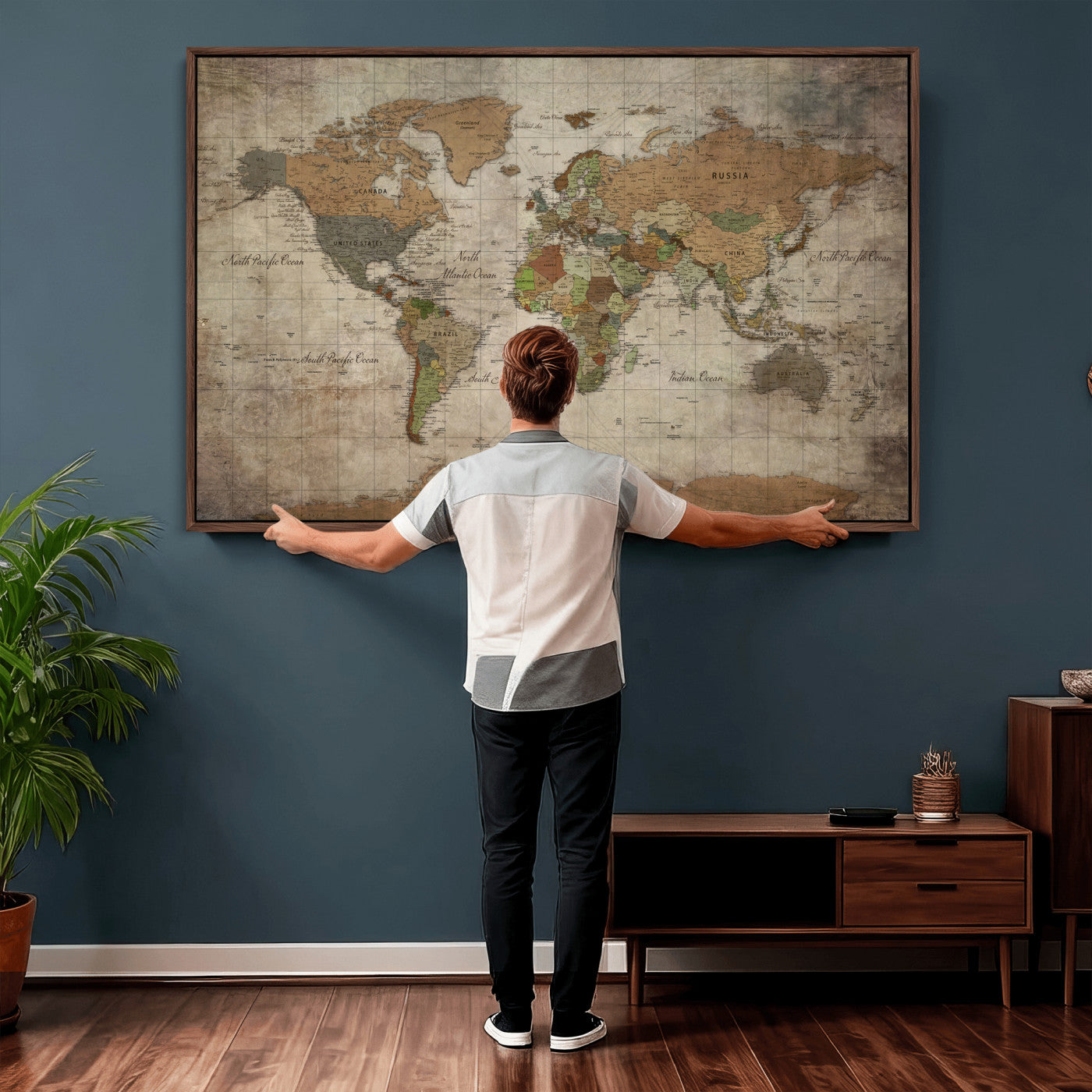 20356264-MGV-CV-36X24 - World Map Wall Art Canvas Print, Modern Decorative Framed Map Artwork Prints for Living Room, Office, Bedroom Wall Decor