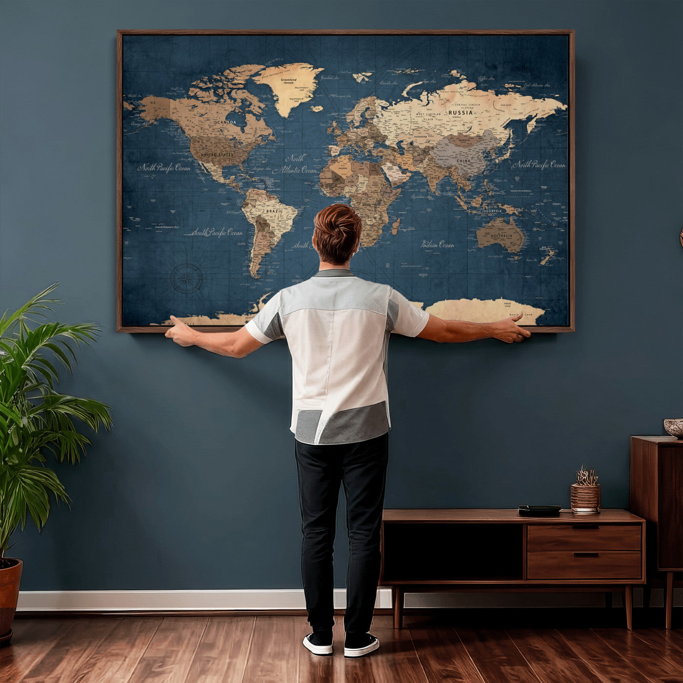 69886352-MGV-CV-36X24 - World Map Wall Art Canvas Print, Modern Decorative Framed Map Artwork Prints for Living Room, Office, Bedroom Wall Decor