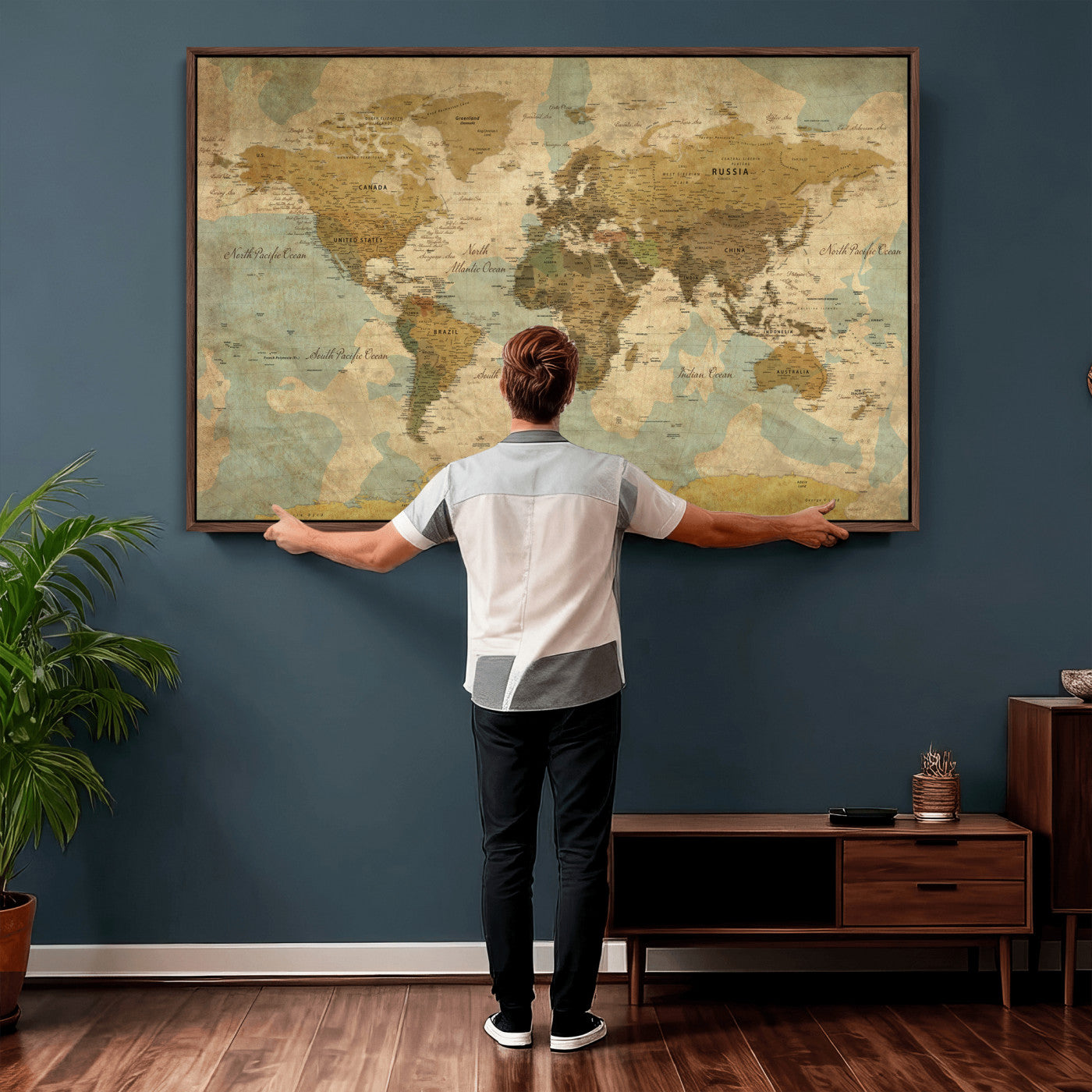 89356927-MGV-CV-36X24 - World Map Wall Art Canvas Print, Modern Decorative Framed Map Artwork Prints for Living Room, Office, Bedroom Wall Decor