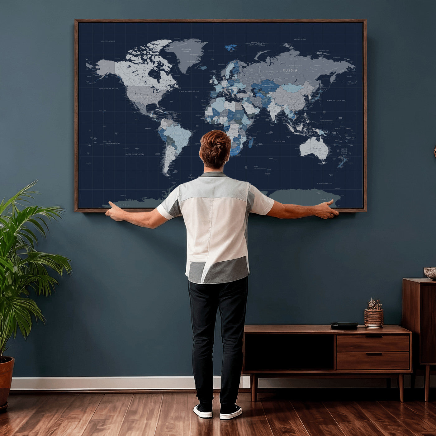 17712680-MGV-CV-36X24 - World Map Wall Art Canvas Print, Modern Decorative Framed Map Artwork Prints for Living Room, Office, Bedroom Wall Decor