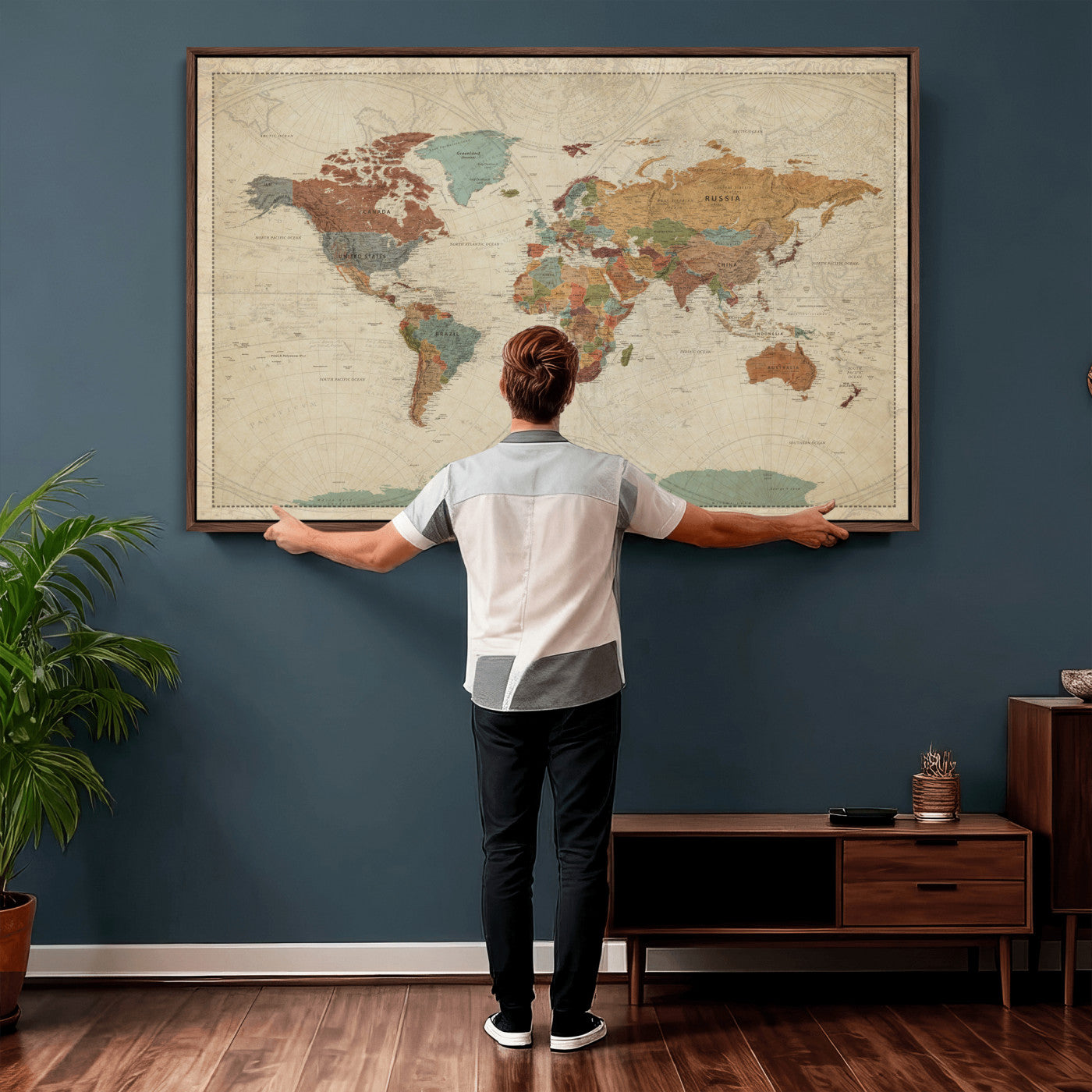 68428598-MGV-CV-36X24 - World Map Wall Art Canvas Print, Modern Decorative Framed Map Artwork Prints for Living Room, Office, Bedroom Wall Decor