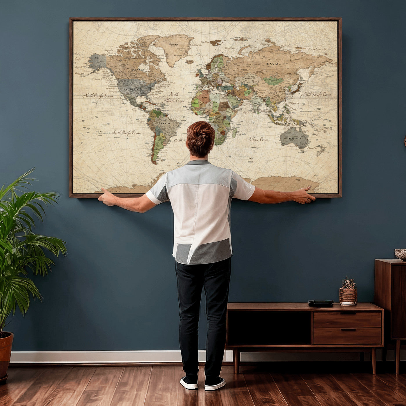 36735609-MGV-CV-36X24 - World Map Wall Art Canvas Print, Modern Decorative Framed Map Artwork Prints for Living Room, Office, Bedroom Wall Decor