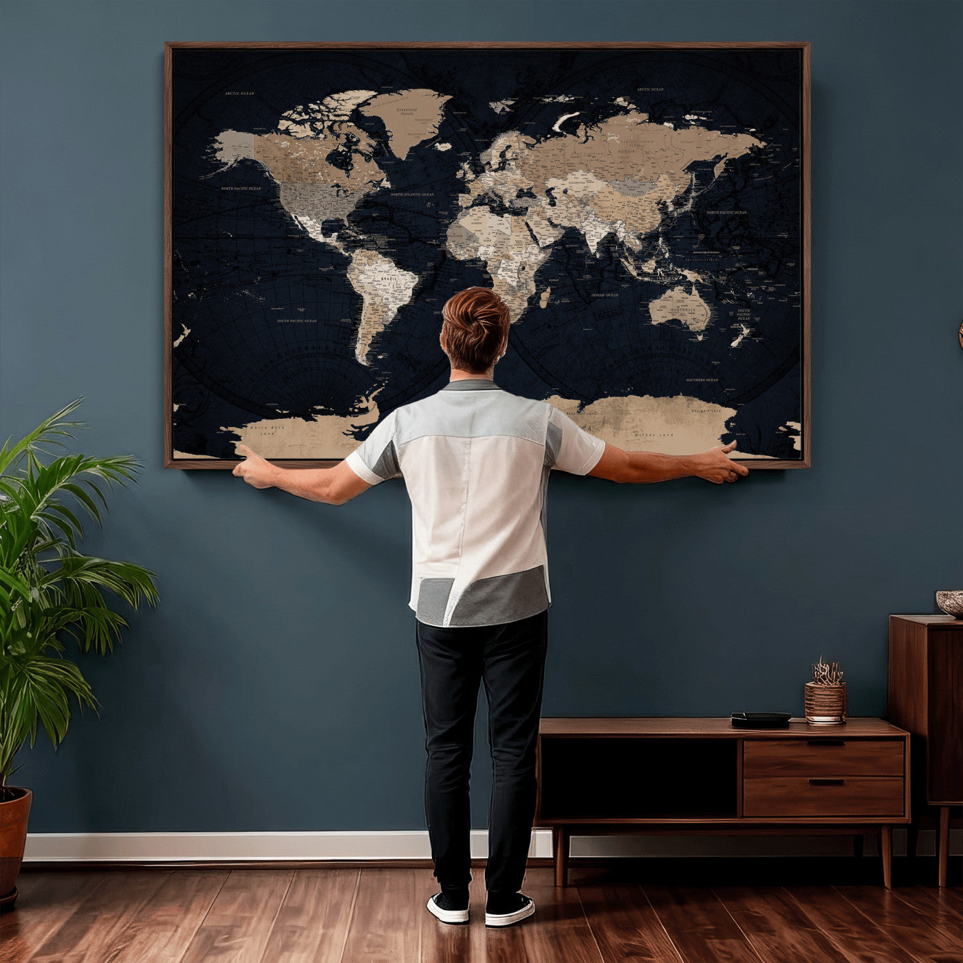 25812727-MGV-CV-36X24 - World Map Wall Art Canvas Print, Modern Decorative Framed Map Artwork Prints for Living Room, Office, Bedroom Wall Decor