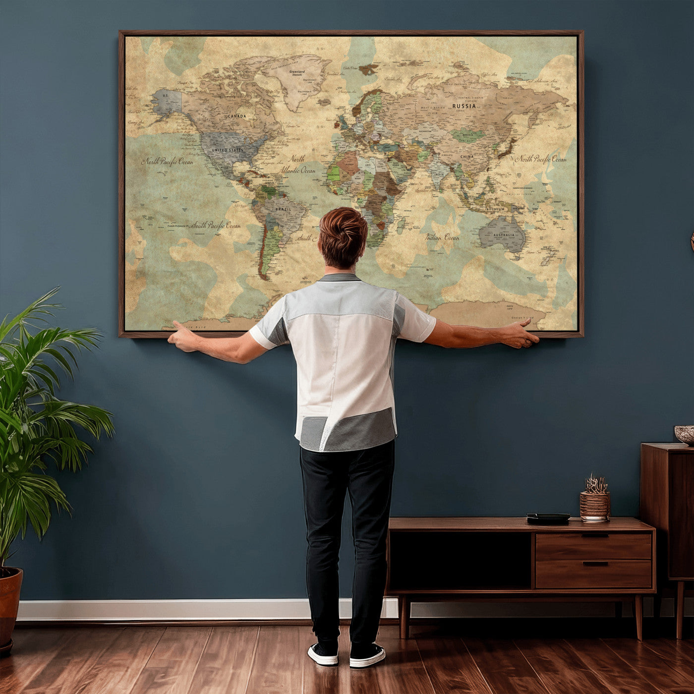 72396478-MGV-CV-36X24 - World Map Wall Art Canvas Print, Modern Decorative Framed Map Artwork Prints for Living Room, Office, Bedroom Wall Decor