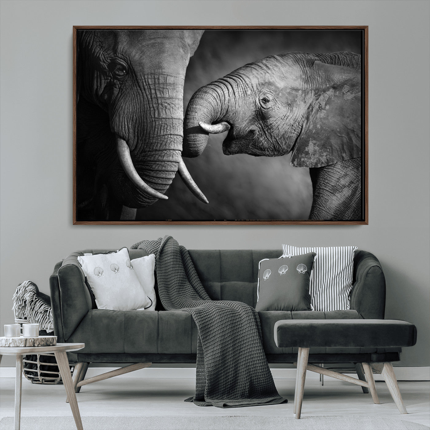 -Elephant Family Wall Art Canvas, Framed Elephant Family Canvas Print