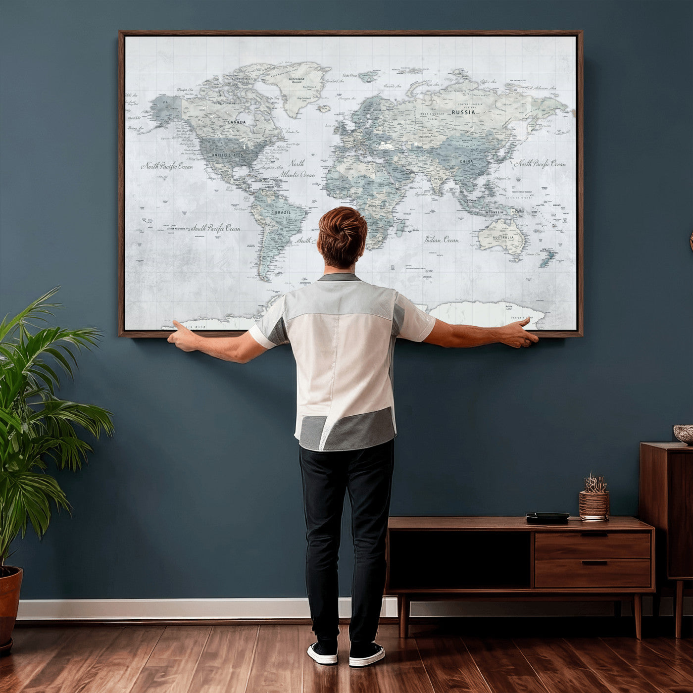71091917-MGV-CV-36X24 - World Map Wall Art Canvas Print, Modern Decorative Framed Map Artwork Prints for Living Room, Office, Bedroom Wall Decor