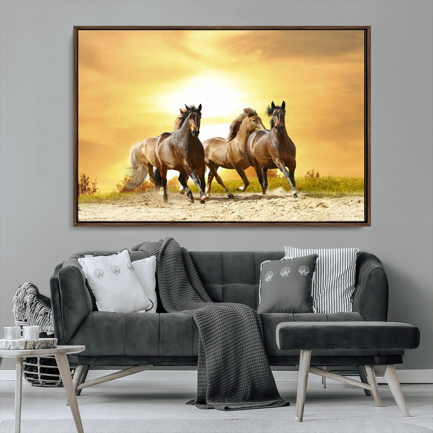-Wild Horses Wall Art Canvas Print – Framed Galloping Herd Animal Artwork for Home, Office, Living Room, Guest Room