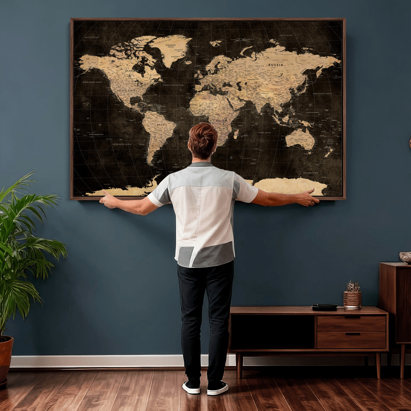 17790470-MGV-CV-36X24 - World Map Wall Art Canvas Print, Modern Decorative Framed Map Artwork Prints for Living Room, Office, Bedroom Wall Decor