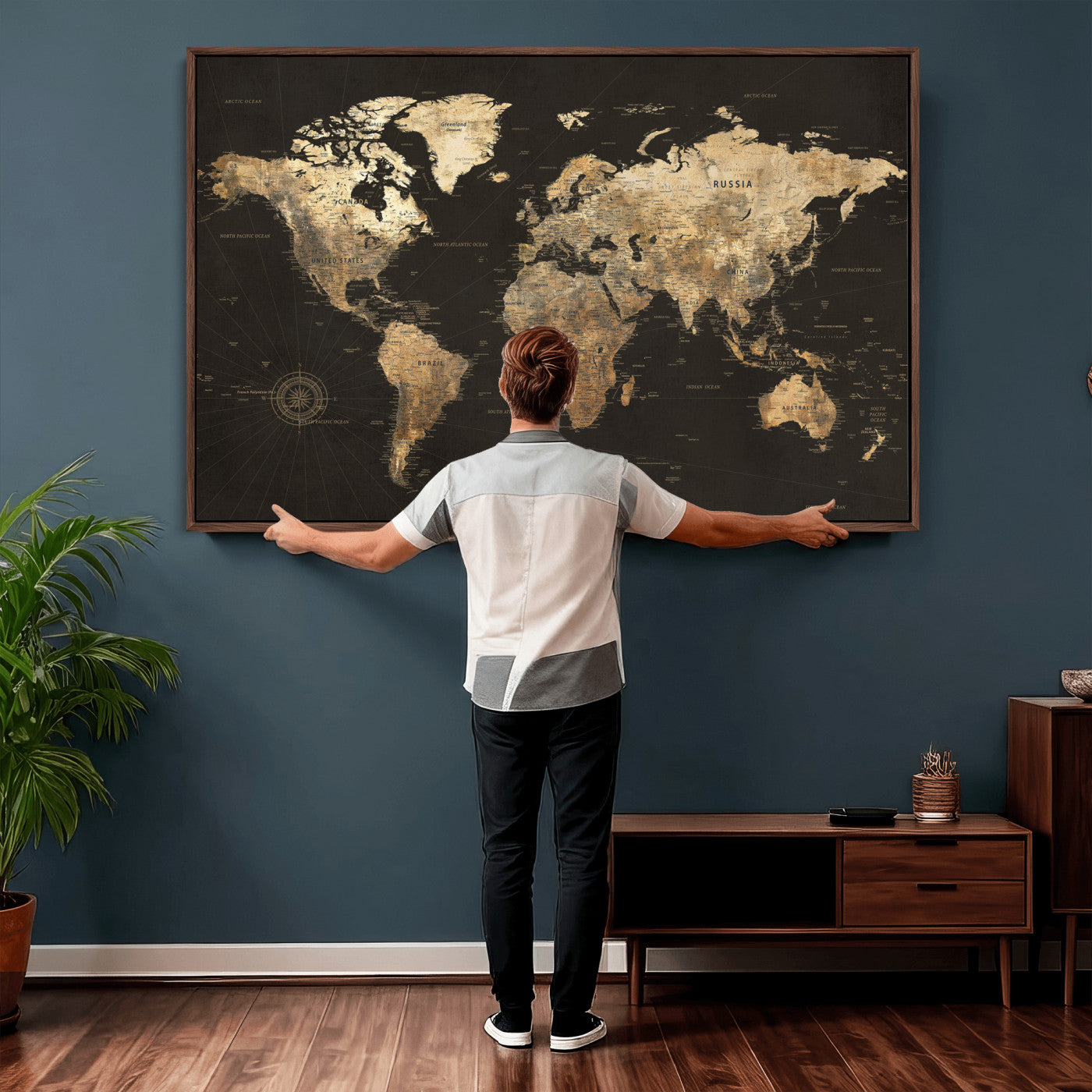 70985630-MGV-CV-36X24 - World Map Wall Art Canvas Print, Modern Decorative Framed Map Artwork Prints for Living Room, Office, Bedroom Wall Decor