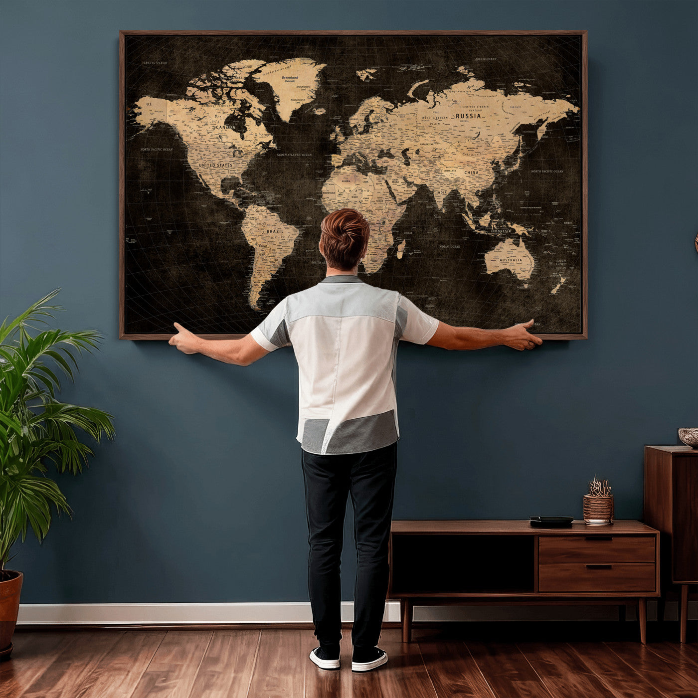 15118265-MGV-CV-36X24 - World Map Wall Art Canvas Print, Modern Decorative Framed Map Artwork Prints for Living Room, Office, Bedroom Wall Decor