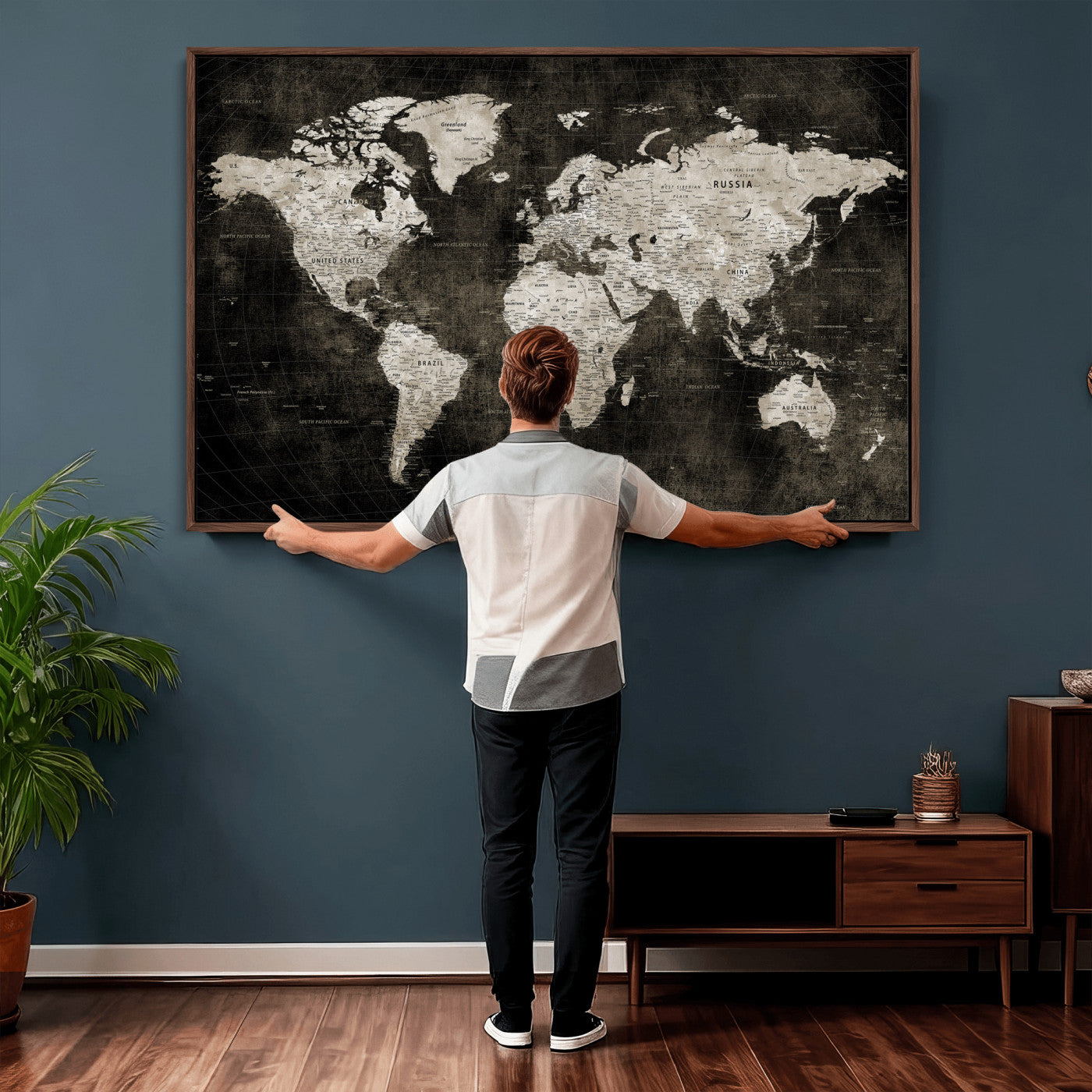 94581666-MGV-CV-36X24 - World Map Wall Art Canvas Print, Modern Decorative Framed Map Artwork Prints for Living Room, Office, Bedroom Wall Decor