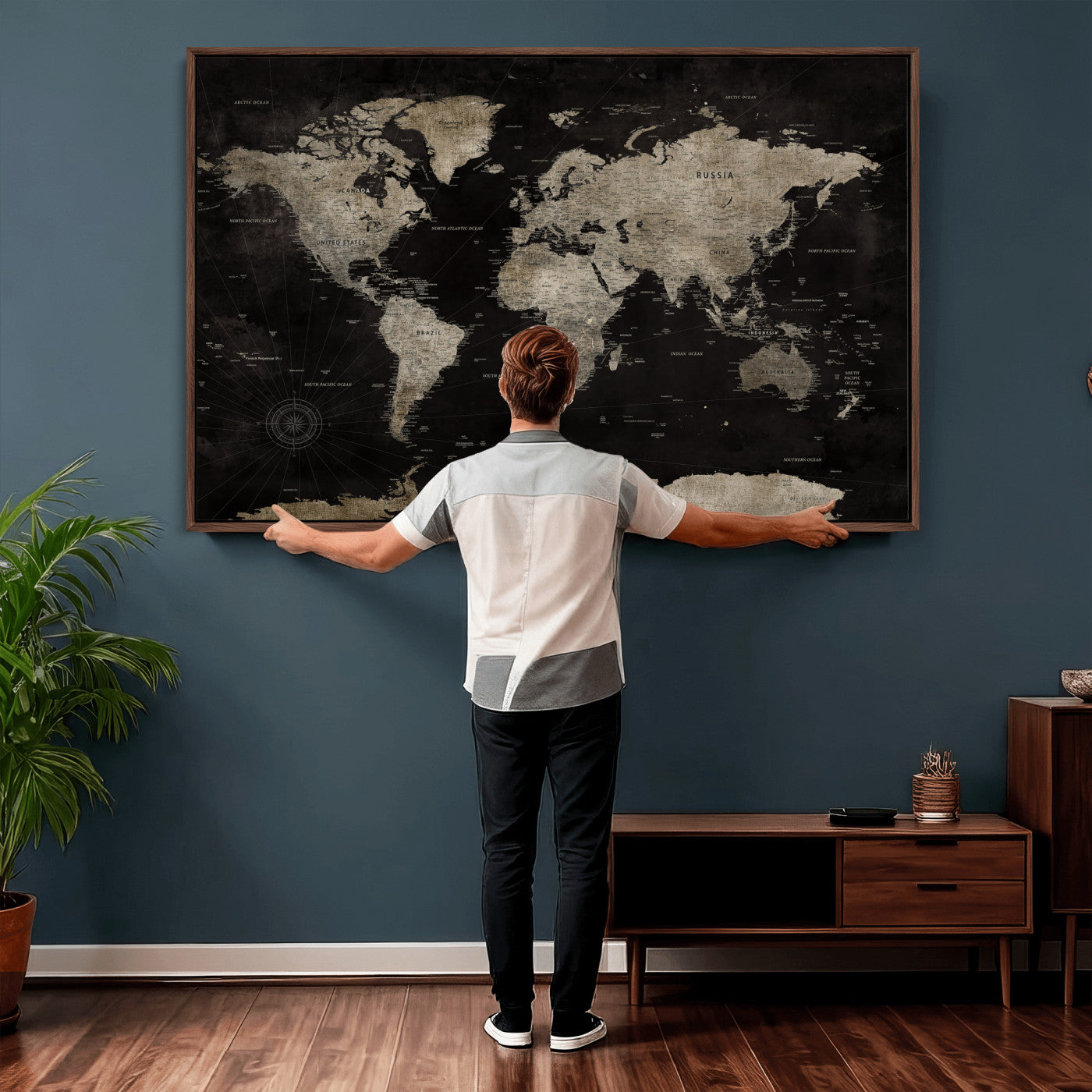 56225956-MGV-CV-36X24 - World Map Wall Art Canvas Print, Modern Decorative Framed Map Artwork Prints for Living Room, Office, Bedroom Wall Decor