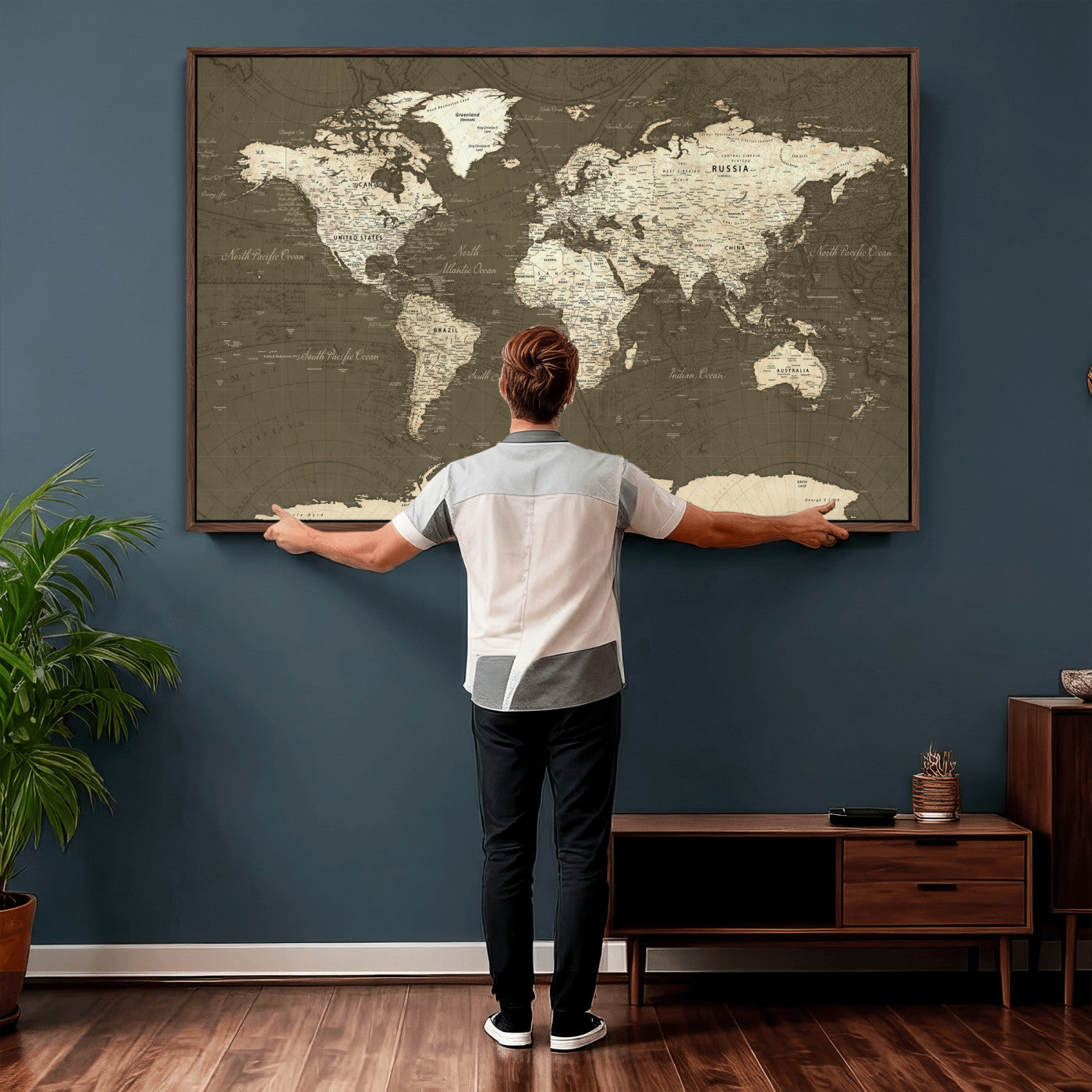 33202610-MGV-CV-36X24 - World Map Wall Art Canvas Print, Modern Decorative Framed Map Artwork Prints for Living Room, Office, Bedroom Wall Decor