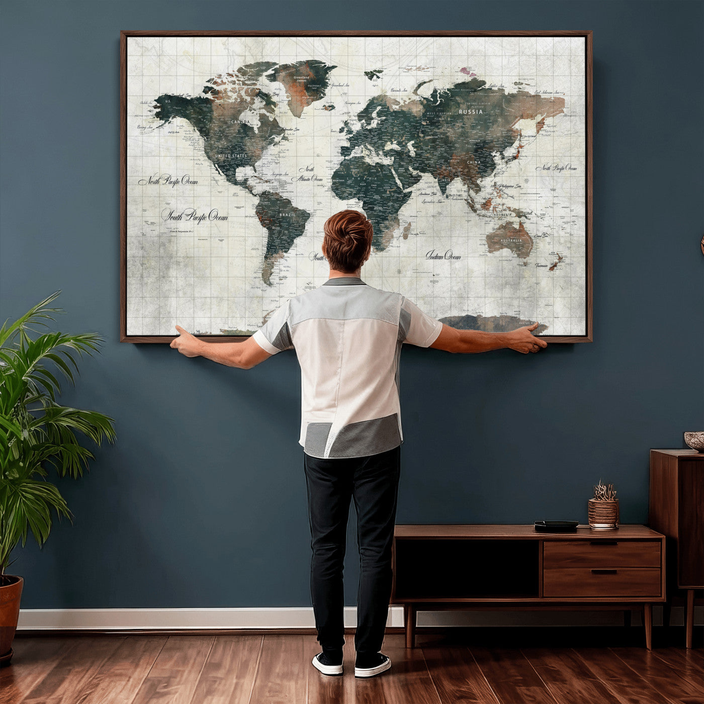 91179593-MGV-CV-36X24 - World Map Wall Art Canvas Print, Modern Decorative Framed Map Artwork Prints for Living Room, Office, Bedroom Wall Decor