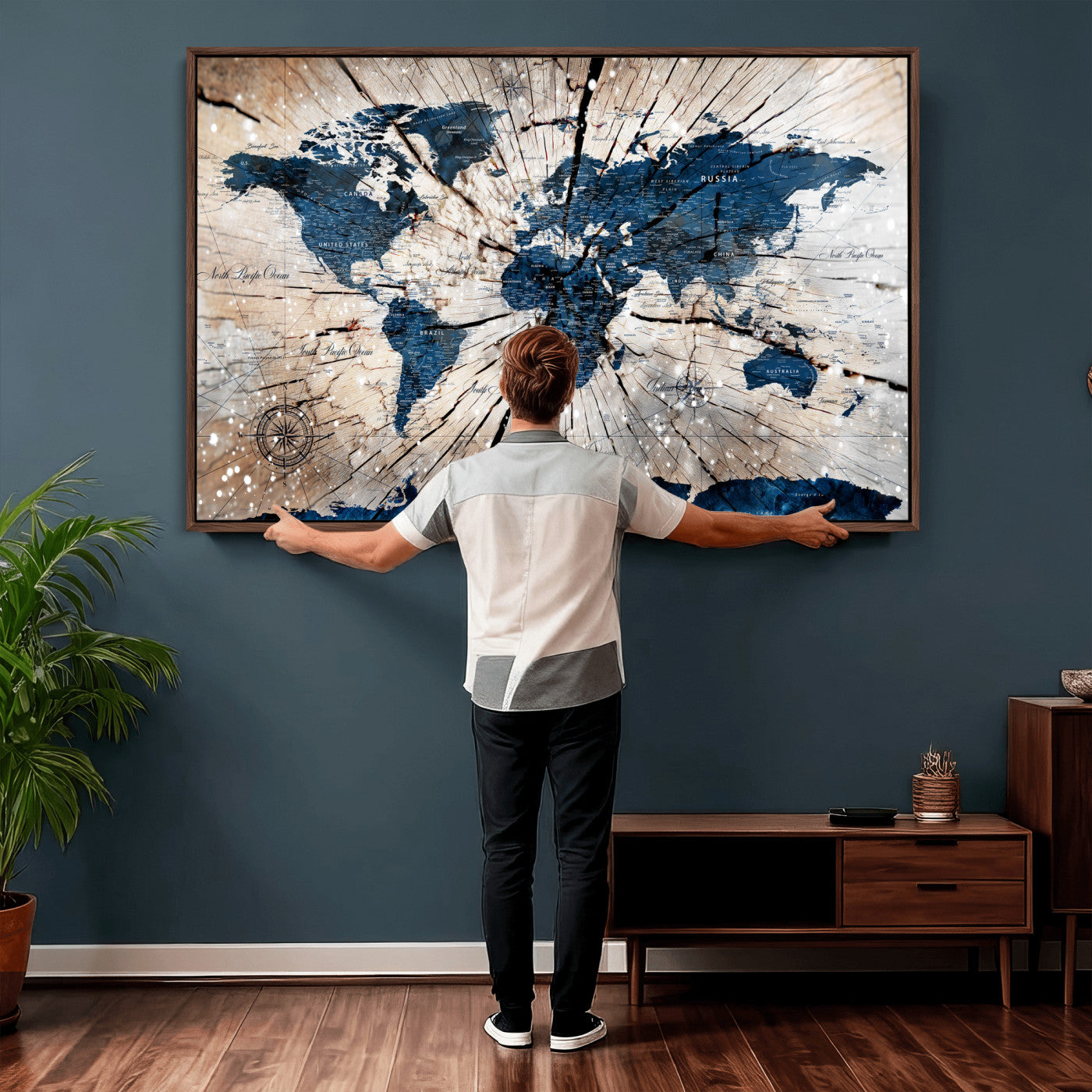 19478704-MGV-CV-36X24 - World Map Wall Art Canvas Print, Modern Decorative Framed Map Artwork Prints for Living Room, Office, Bedroom Wall Decor