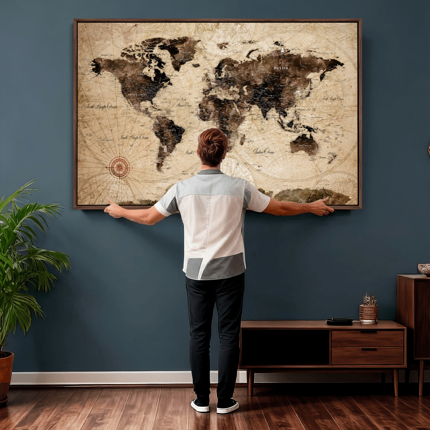 47657418-MGV-CV-36X24 - World Map Wall Art Canvas Print, Modern Decorative Framed Map Artwork Prints for Living Room, Office, Bedroom Wall Decor