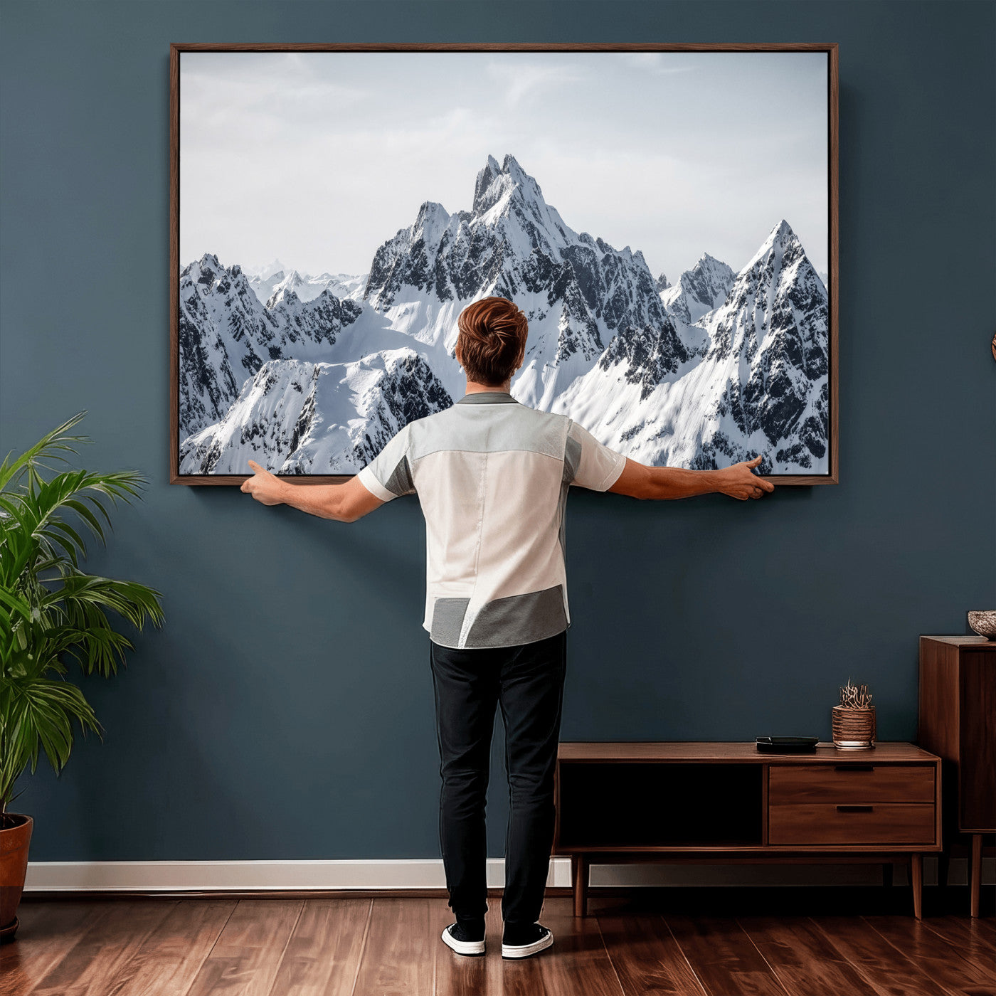 33126265-MGV-CV-36X24 - Snowy Mountain Range Canvas Print, Alpine Peaks Landscape Wall Art, Framed Canvas Ready to Hang