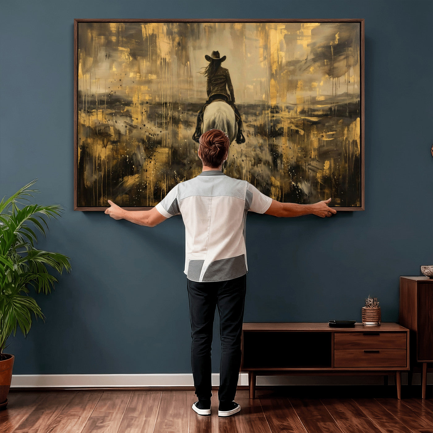 20465530-MGV-CV-36X24 - Cowgirl Wall Art Canvas Print, Western Horse Rider Wall Art, Framed Wall Art Ready to Hang