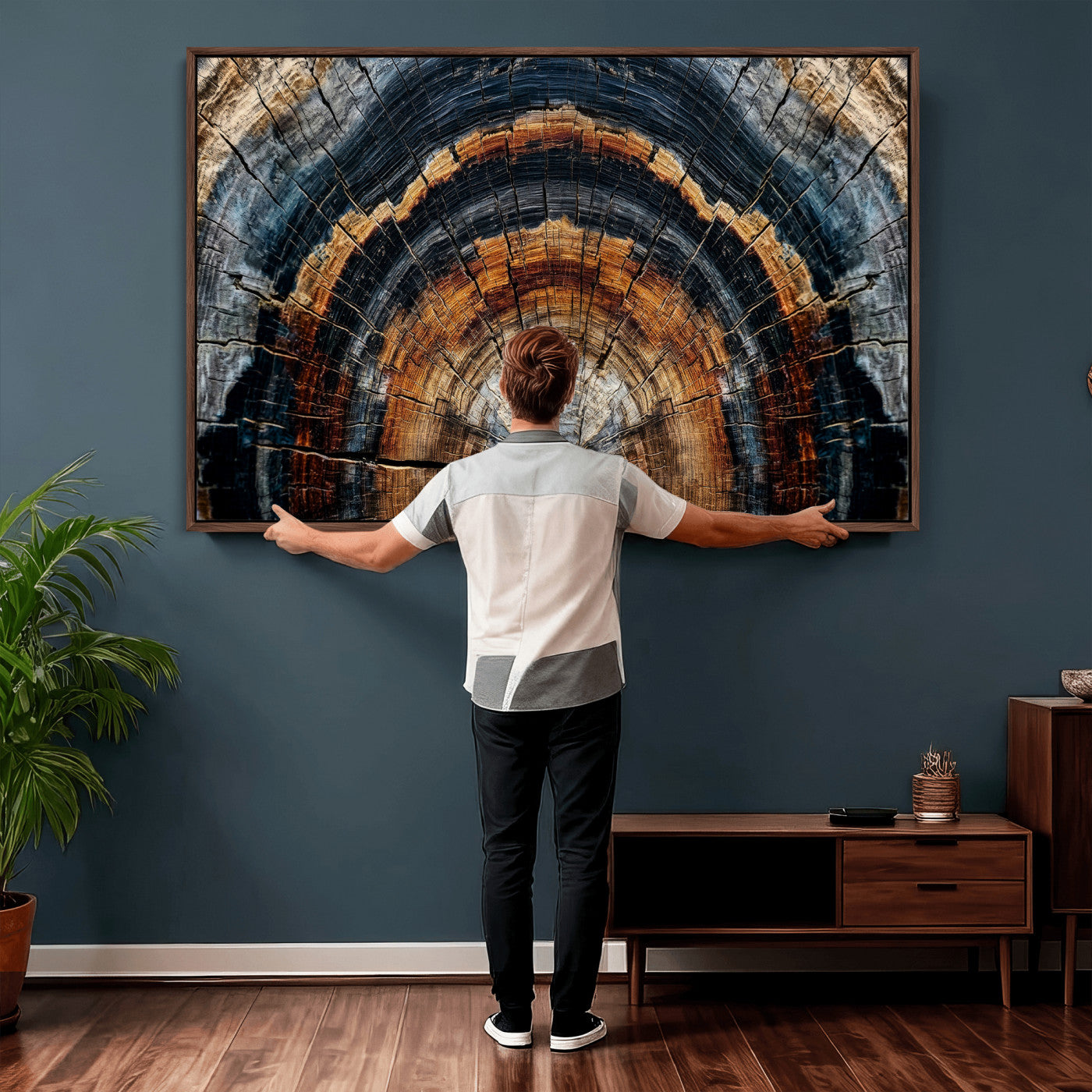 92693966A-MGV-CV-36X24 - Abstract Wood Grain Canvas Print, Tree Ring Pattern Wall Art, Framed Canvas Ready to Hang